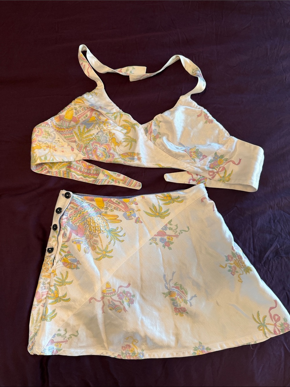1940’s Floral Pastel Two-Piece Swim/Playsuit Set - Cream Pastel